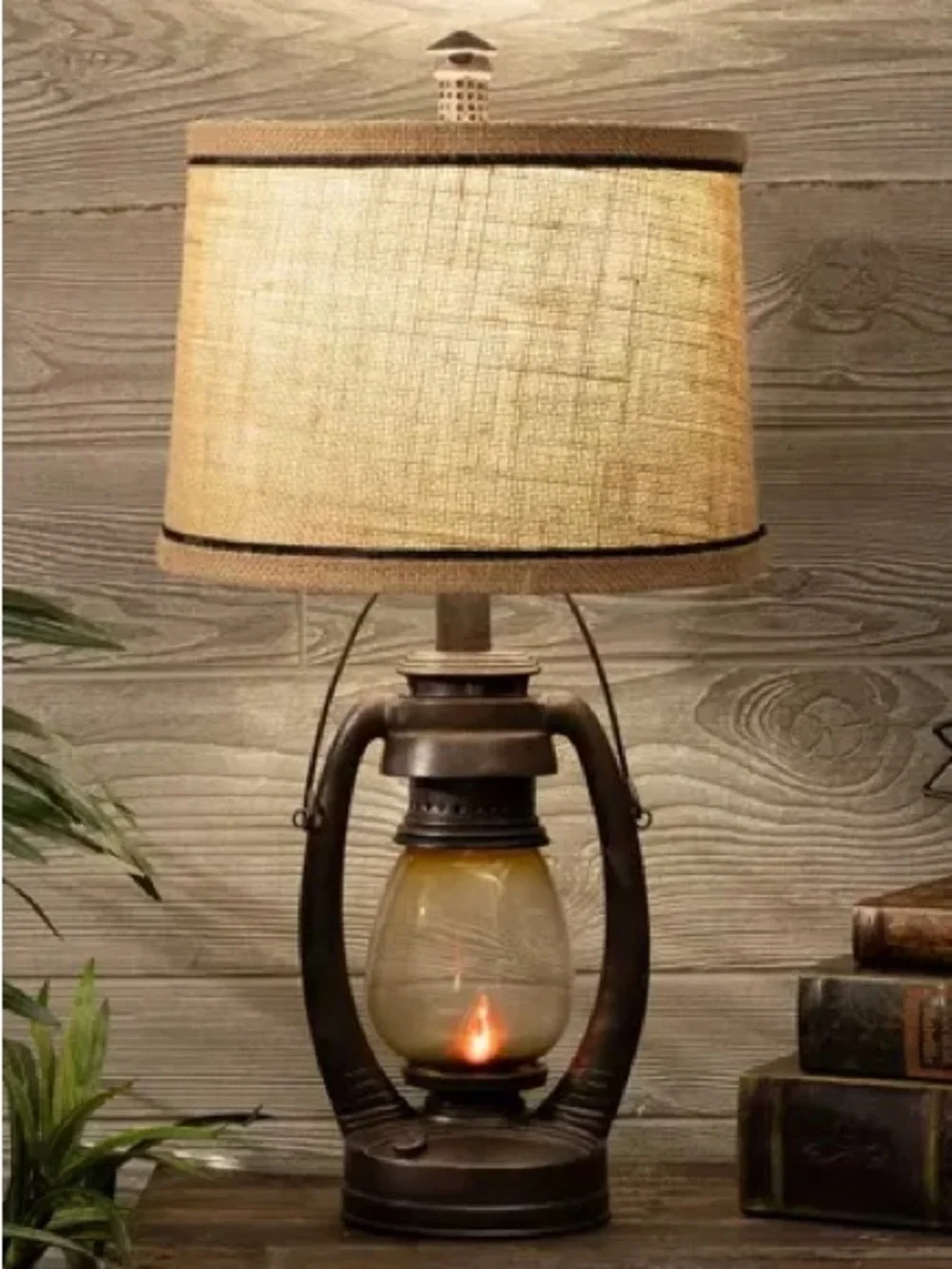Antique Industrial Lantern Lamp With Burlap Shade